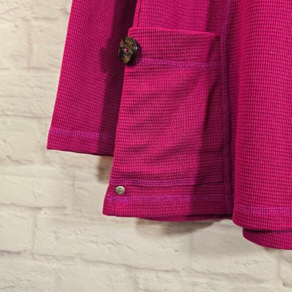 M Neon Buddha Born To Wander Tunic Top Sweater Size XS Pink Waffle Knit Button - Picture 8 of 10